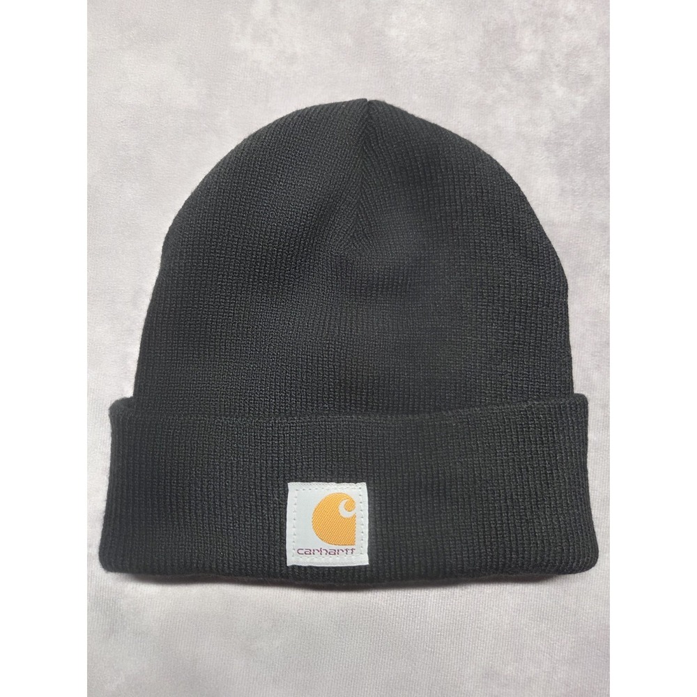 Carhartt Retro Logo Black Youth Size Knit Beanie Toboggan Winter Hat Cap Outdoor